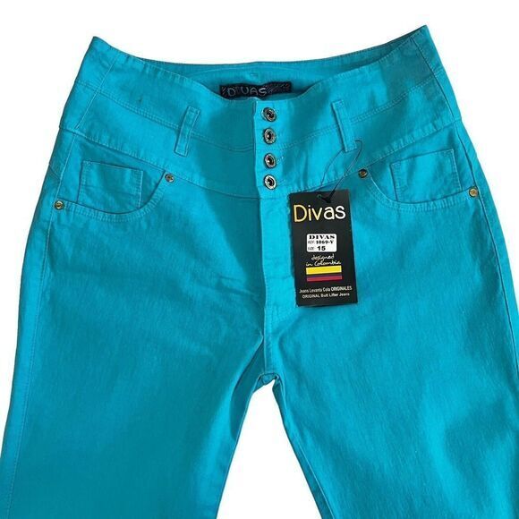 DIVAS JEANS Women's Pants 15 Aqua Blue High Waist Butt Lifter Jeans Made in Peru - Picture 2 of 15